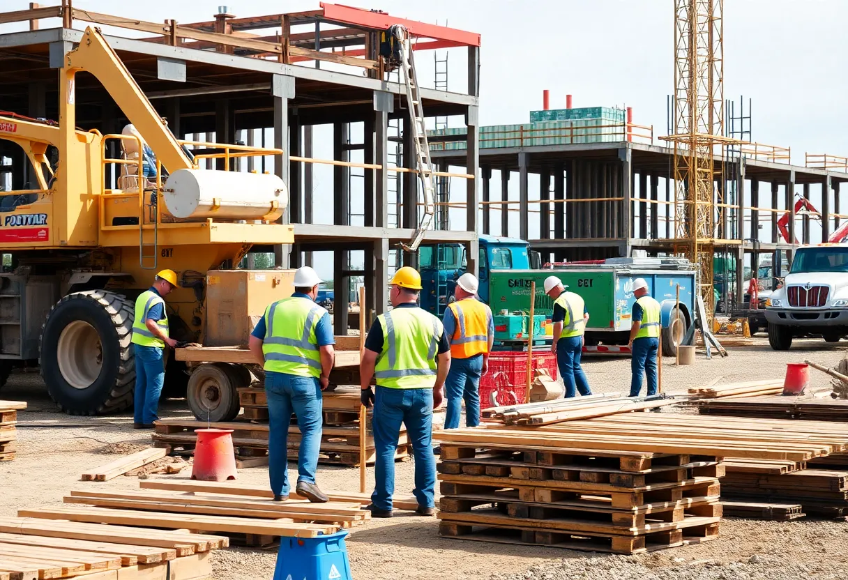 Skilled workers collaborating on construction site in Northeast Louisiana.