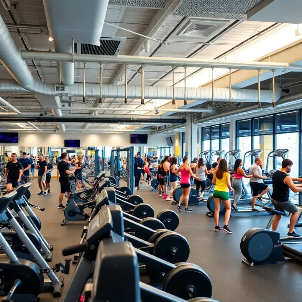 Modern fitness facility with people exercising