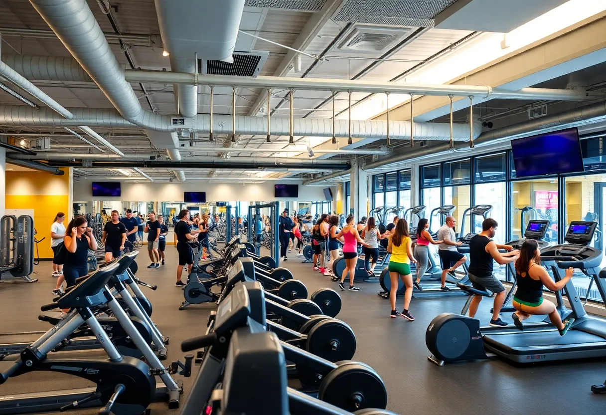 Modern fitness facility with people exercising