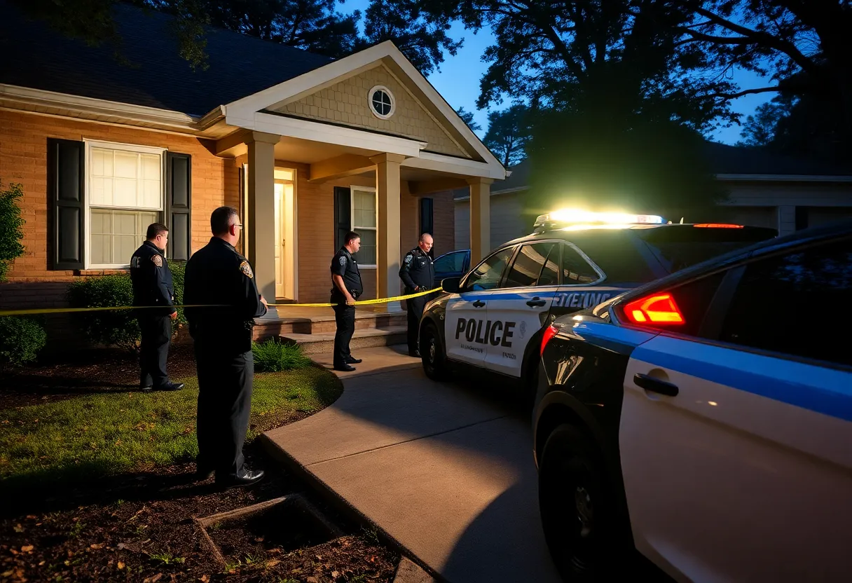 Police officers surrounding a residential home during the capture of a fugitive.