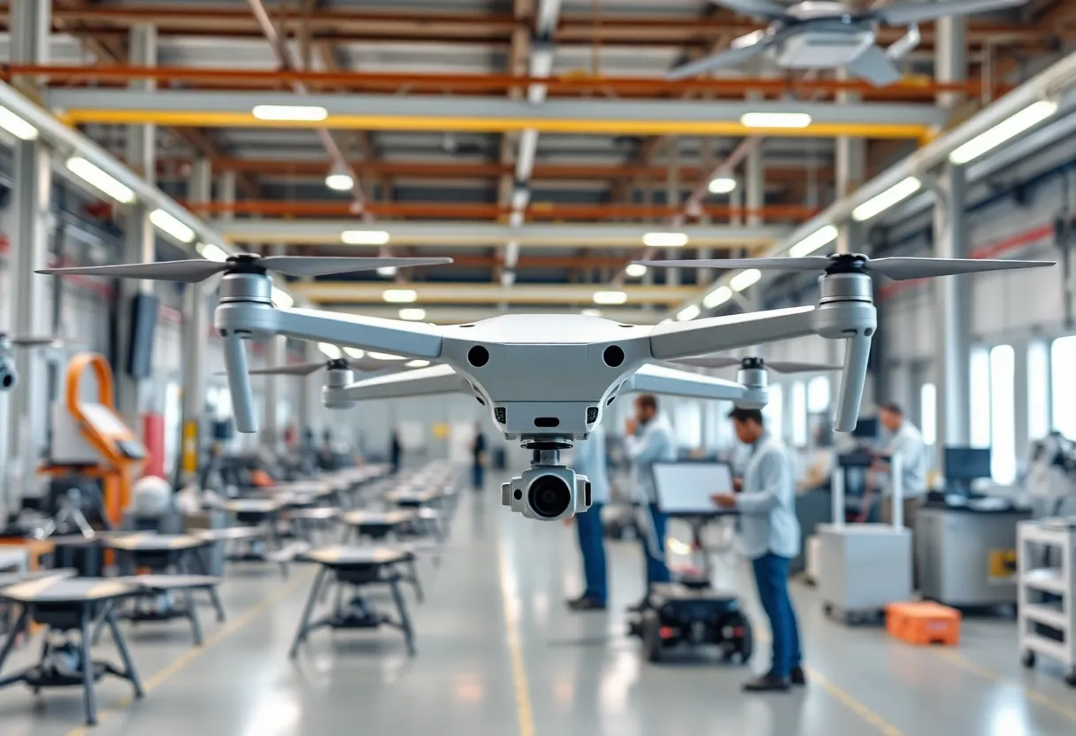 Interior view of DMR Technologies drone manufacturing facility in Lafayette