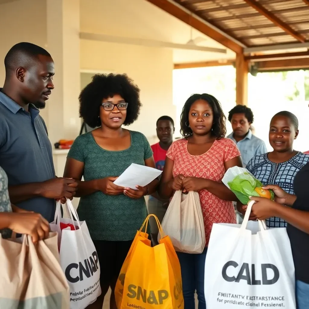 Diverse families in Louisiana discussing SNAP benefits impact