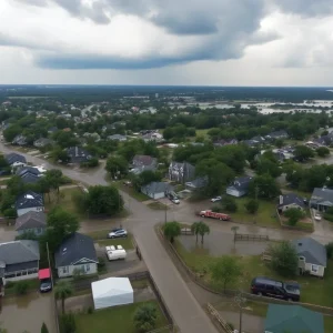 Aerial view of flood-affected homes in Louisiana