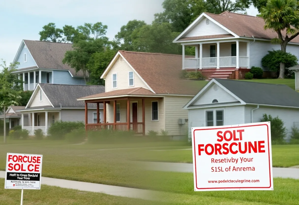 Homes in South Louisiana with foreclosure signs