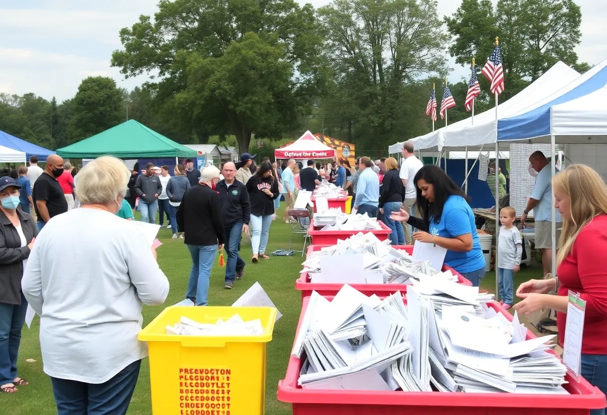 Community members participating in the Gonzales Shred Fest event, disposing of documents and learning about identity theft protection.