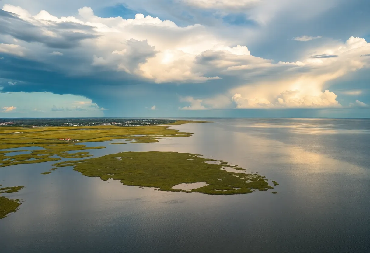 Scenic view of Gulf Coast marshlands affected by LNG projects.