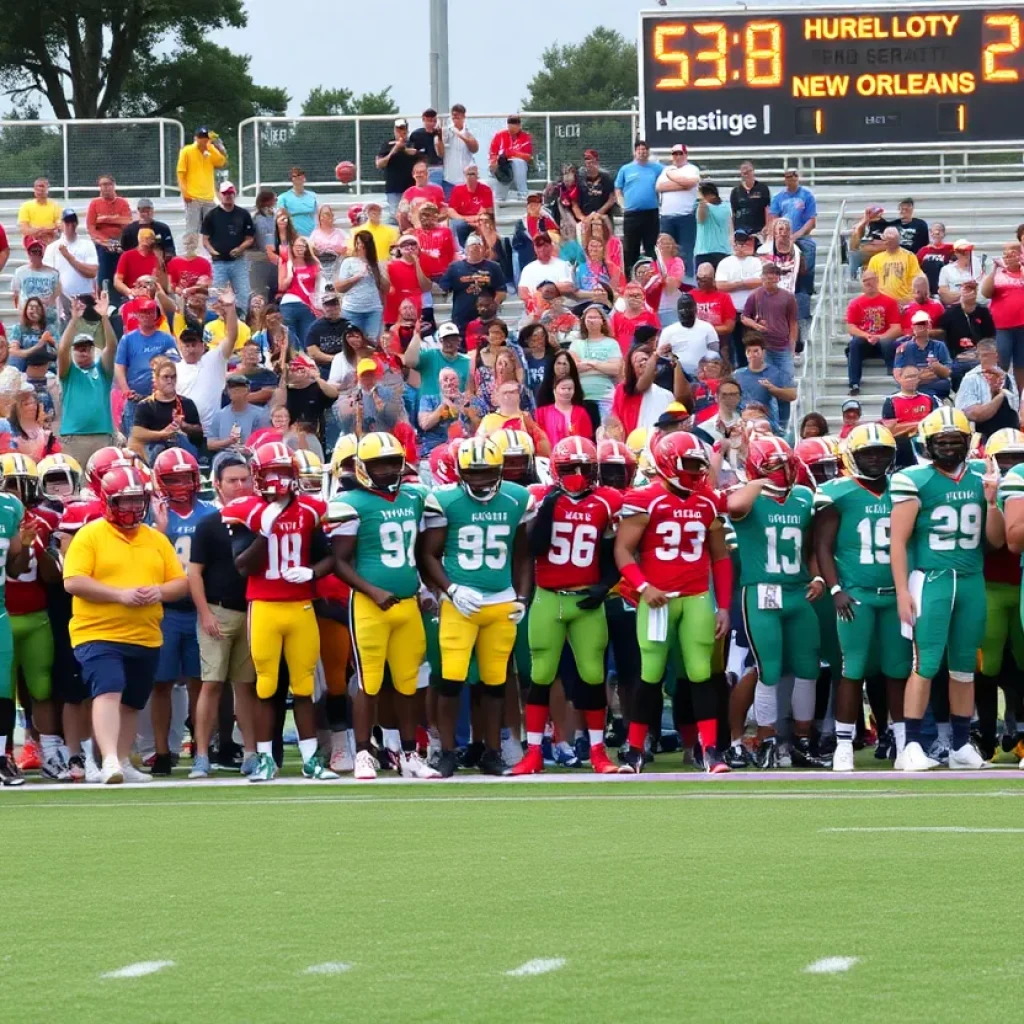 Fans cheering at a high school football game in New Orleans