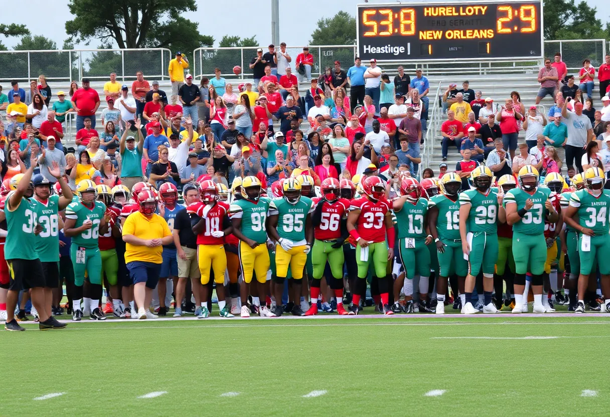 Fans cheering at a high school football game in New Orleans