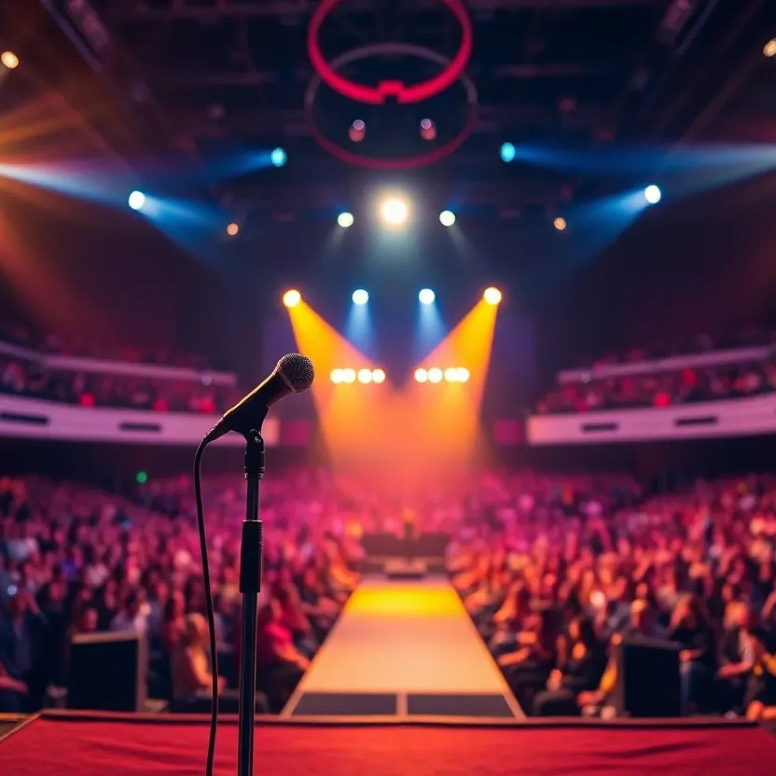 Stage view of a live comedy performance