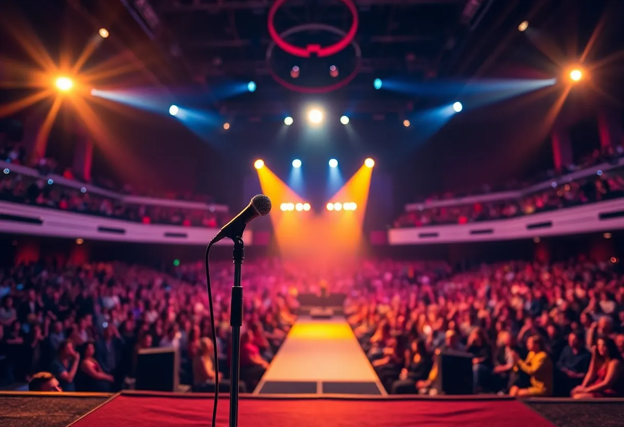 Stage view of a live comedy performance