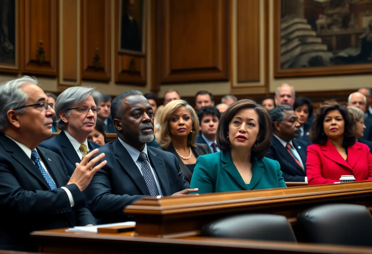 Diverse lawmakers engaged in a debate over congressional redistricting.