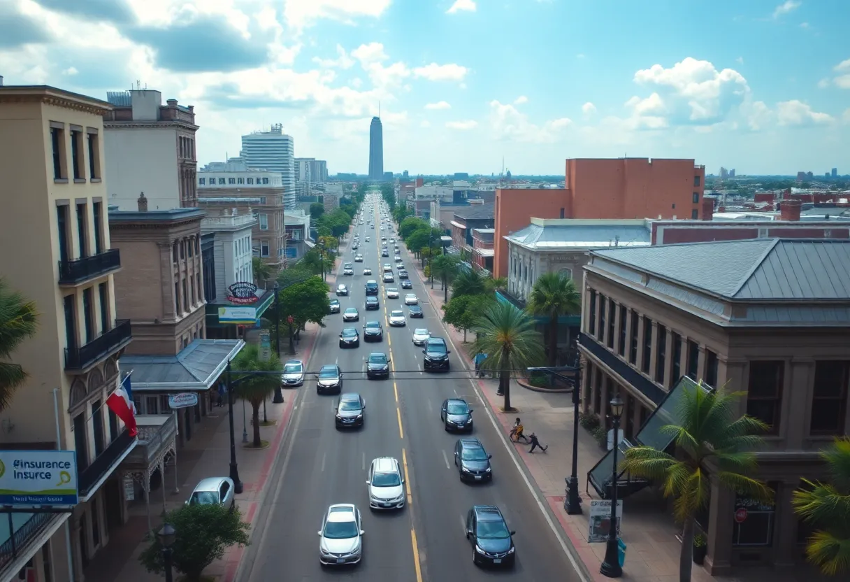 Aerial view of busy streets in New Orleans.