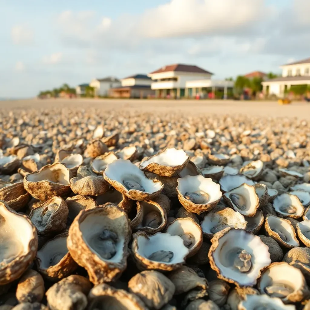 View of New Orleans coastal restoration efforts with oyster shells
