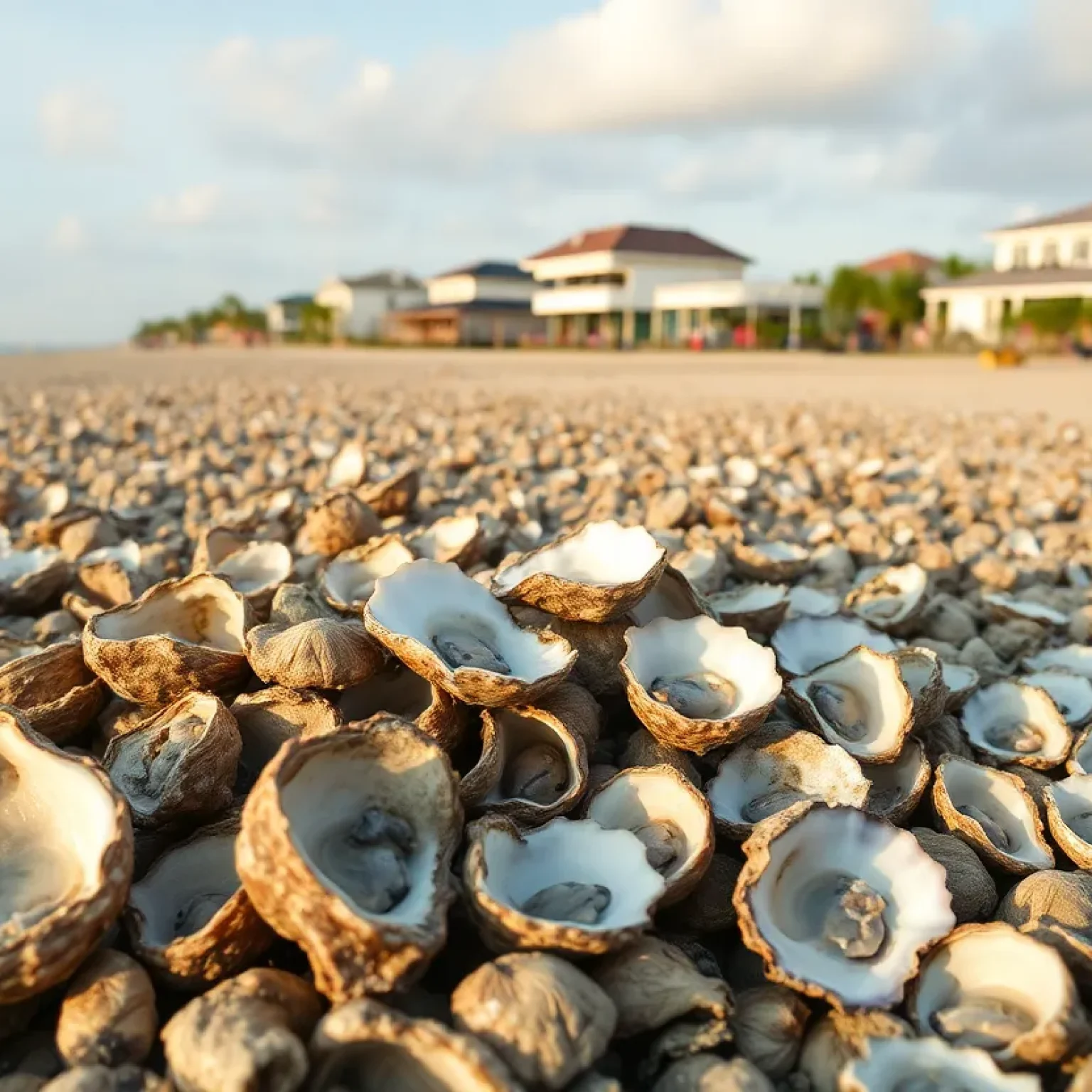 View of New Orleans coastal restoration efforts with oyster shells
