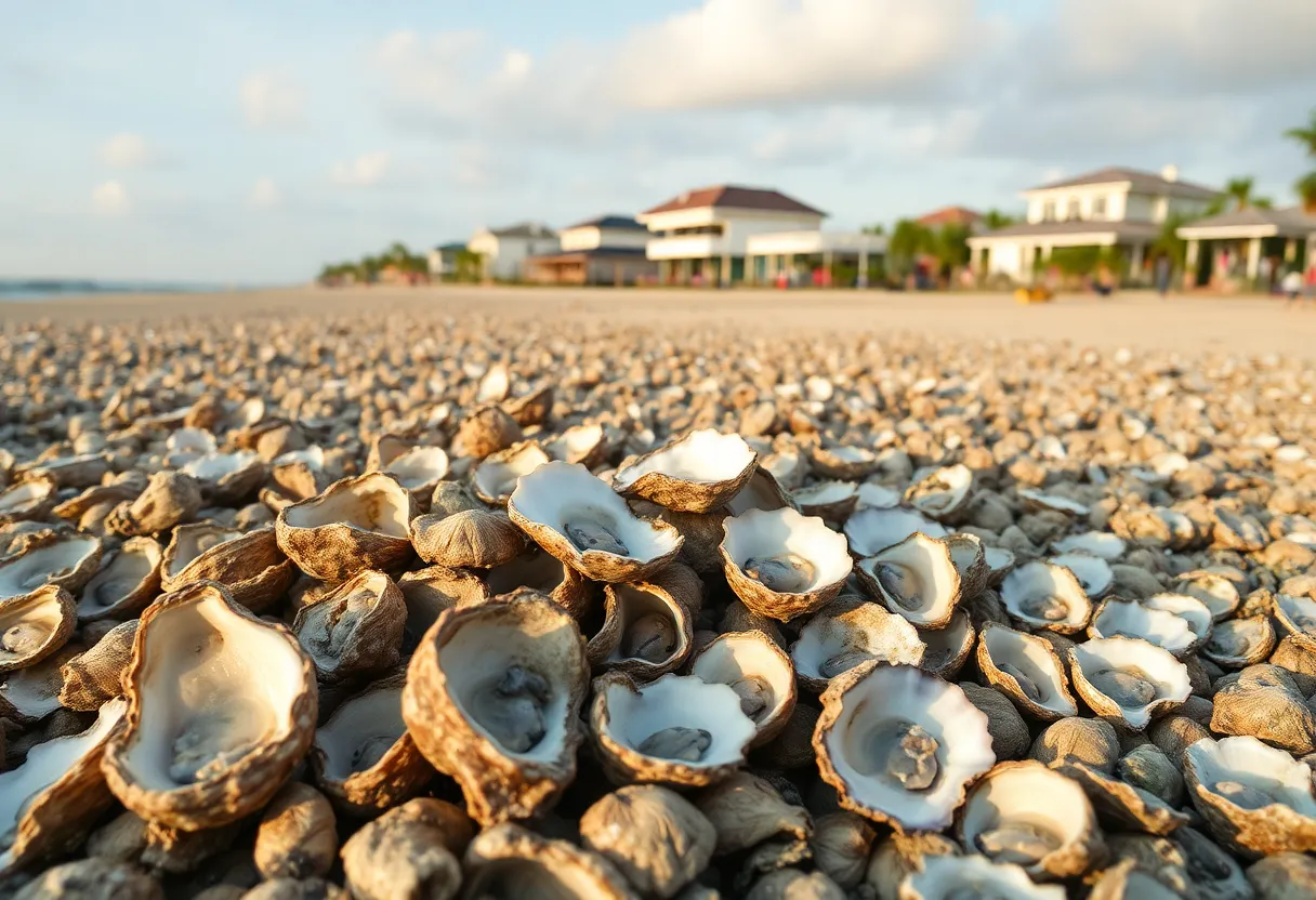 View of New Orleans coastal restoration efforts with oyster shells