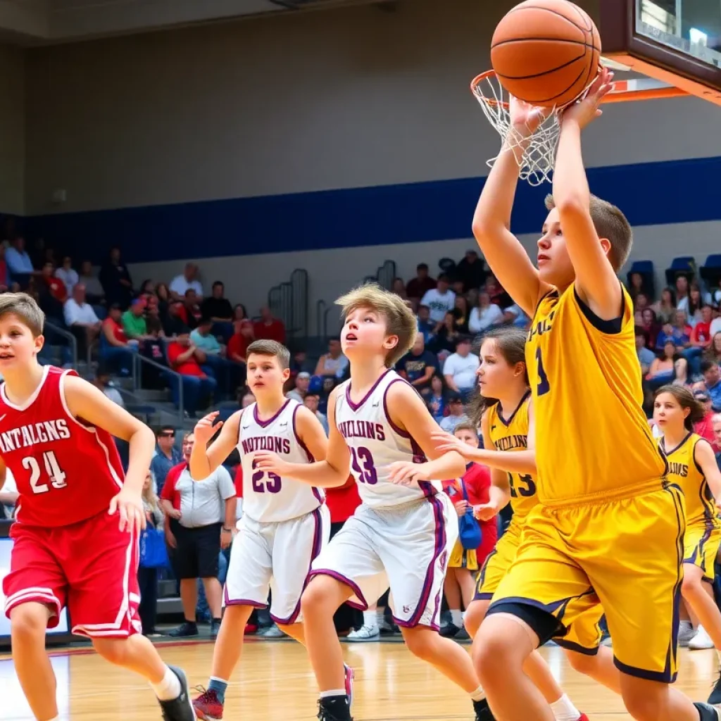 Players competing in a high school basketball championship in New Orleans
