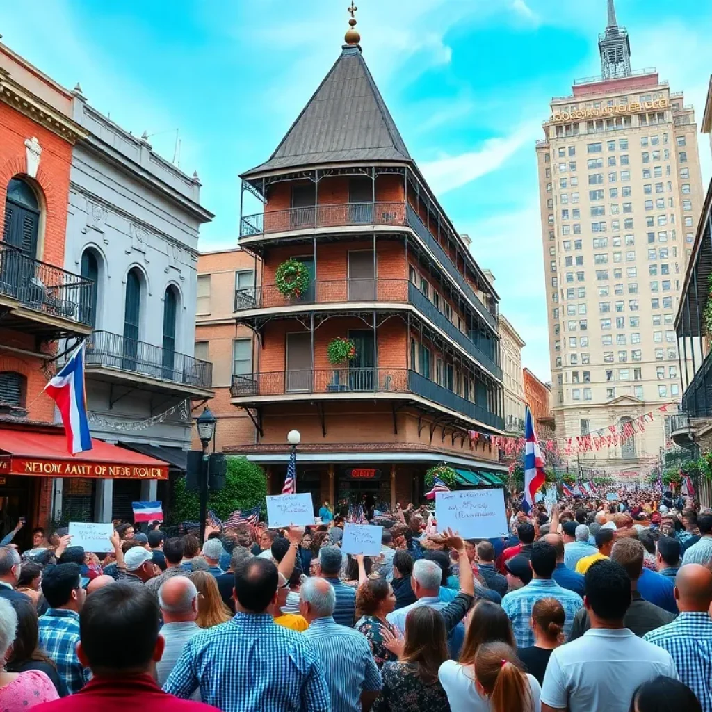 A joyful crowd in New Orleans celebrating the mayoral election victory.