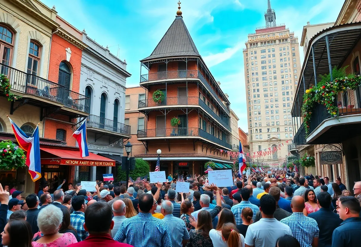 A joyful crowd in New Orleans celebrating the mayoral election victory.