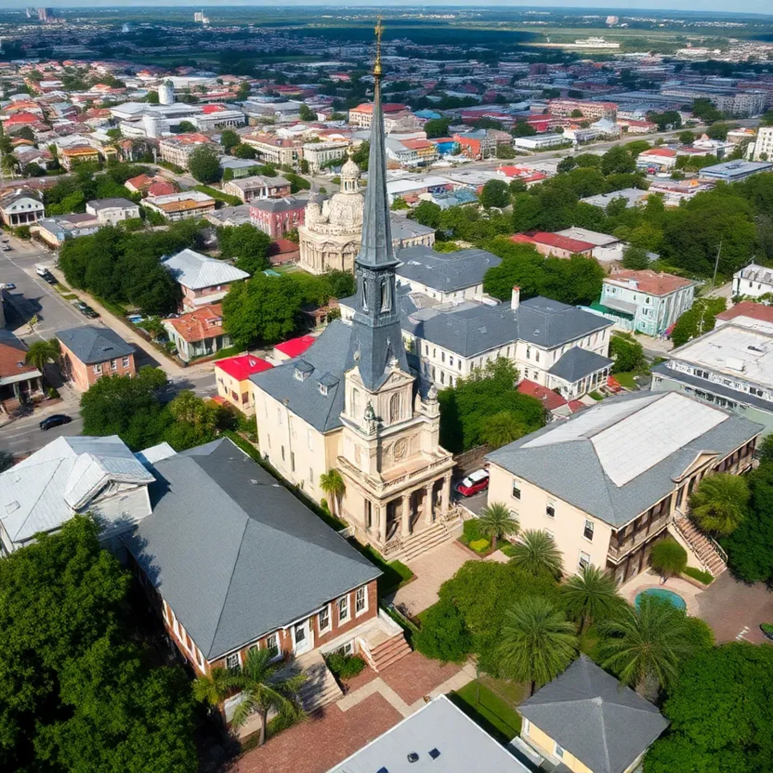 Aerial view of New Orleans showcasing residential areas and landmarks.