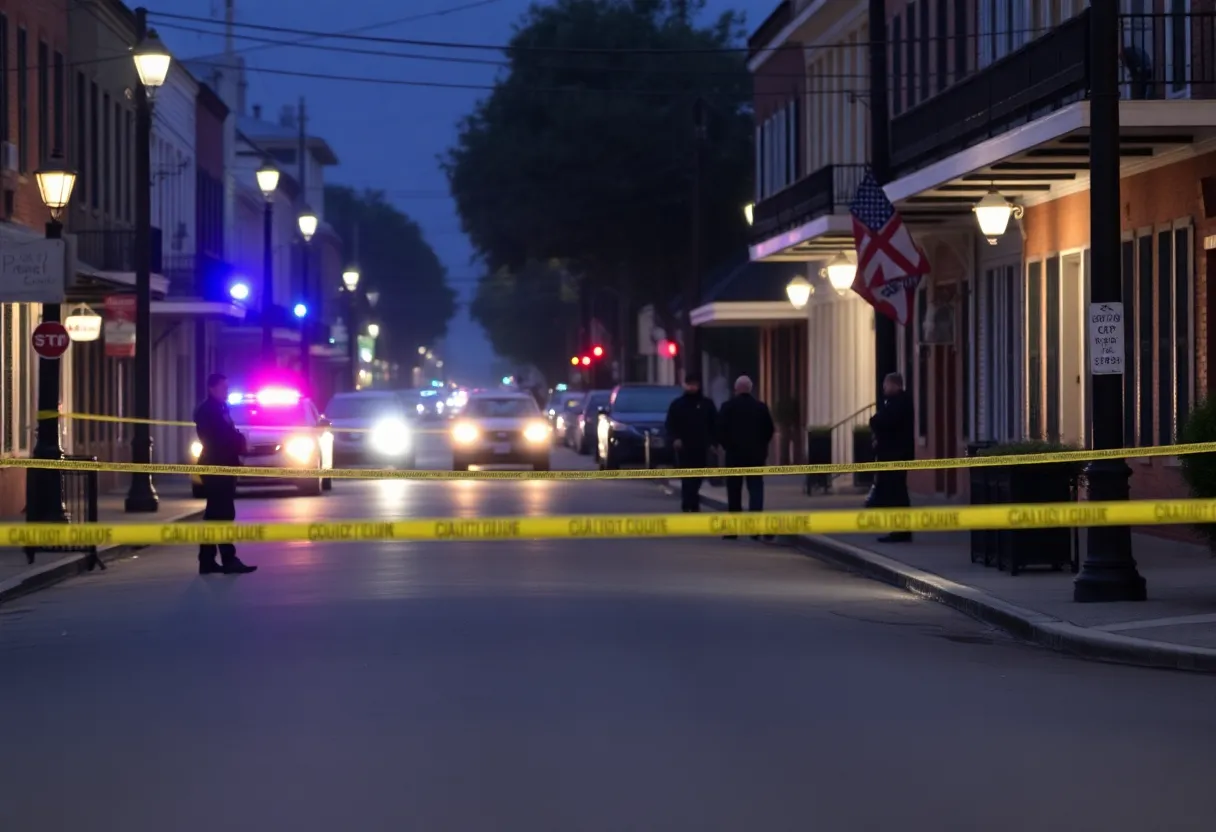 A New Orleans street scene post-shootings with police presence.