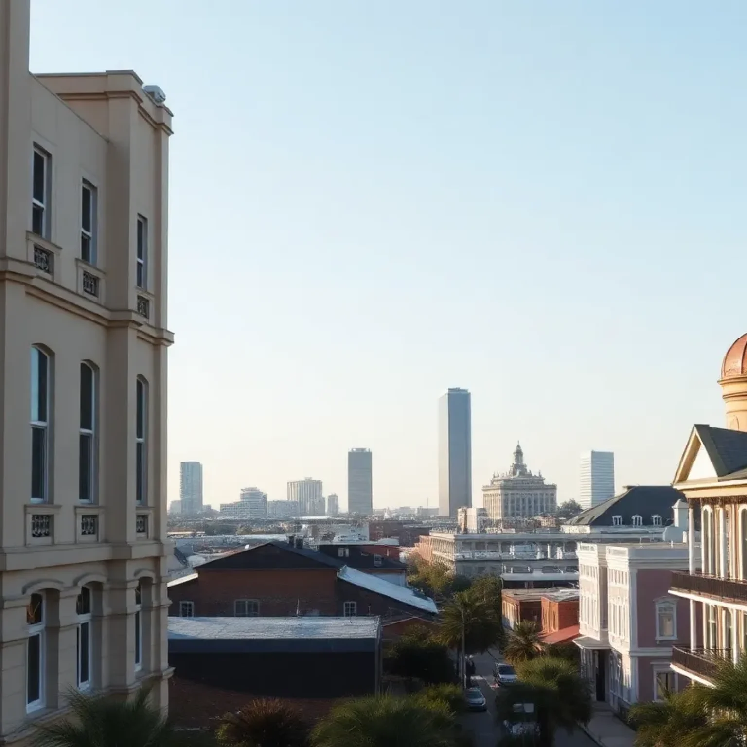 Skyline of New Orleans with financial buildings, representing economic challenges