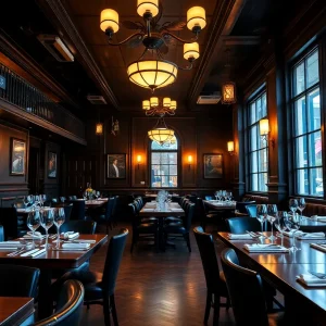 Interior of a New Orleans steakhouse with elegantly served dishes