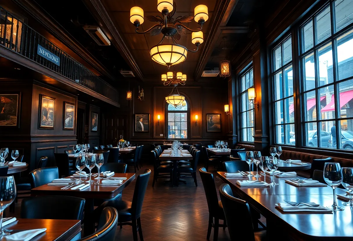 Interior of a New Orleans steakhouse with elegantly served dishes