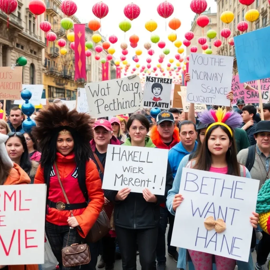 Participants of the No Kings 2.0 protests in Louisiana showcasing their creative signs and costumes.