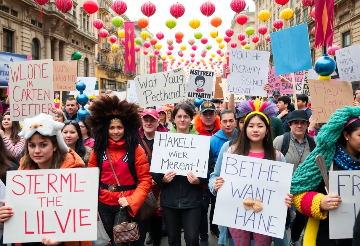 Participants of the No Kings 2.0 protests in Louisiana showcasing their creative signs and costumes.