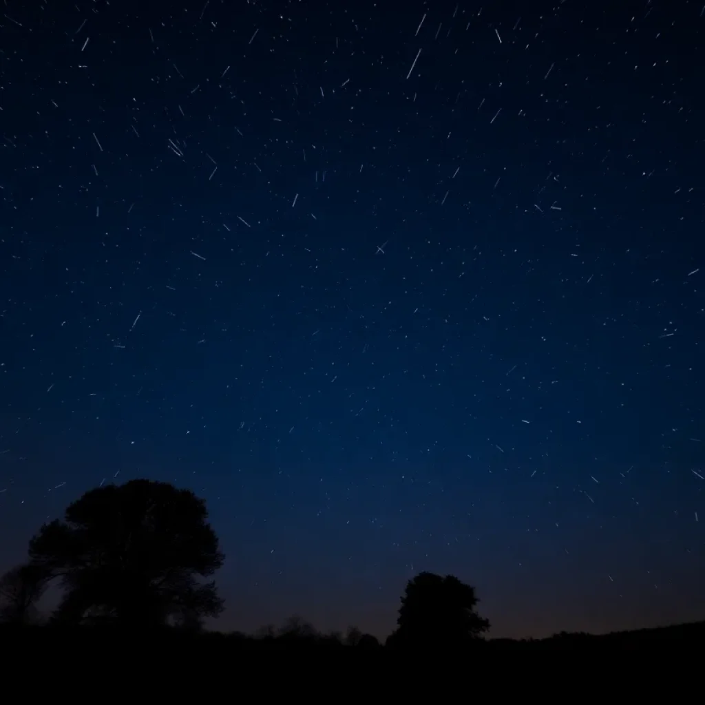 Night sky with shooting stars from the Orionid meteor shower