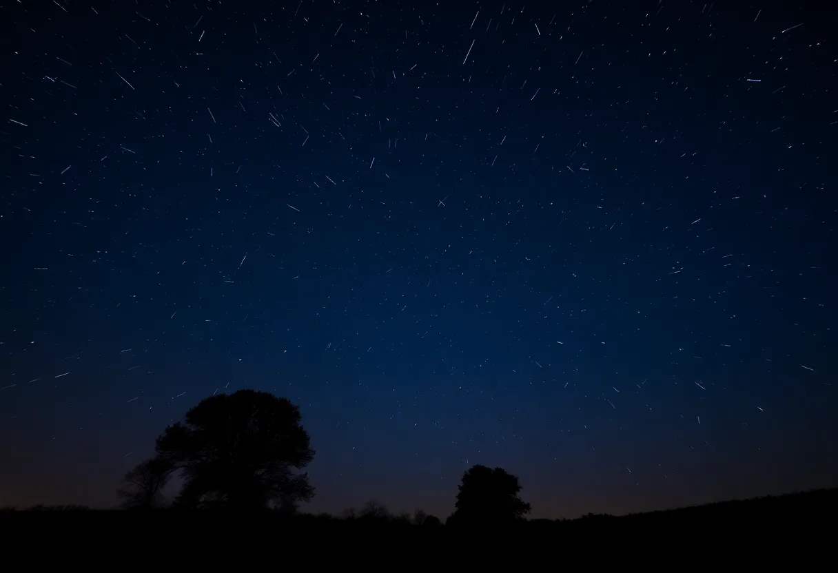 Night sky with shooting stars from the Orionid meteor shower