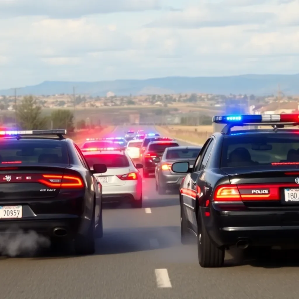 Police cars in a high-speed chase during a nighttime operation.