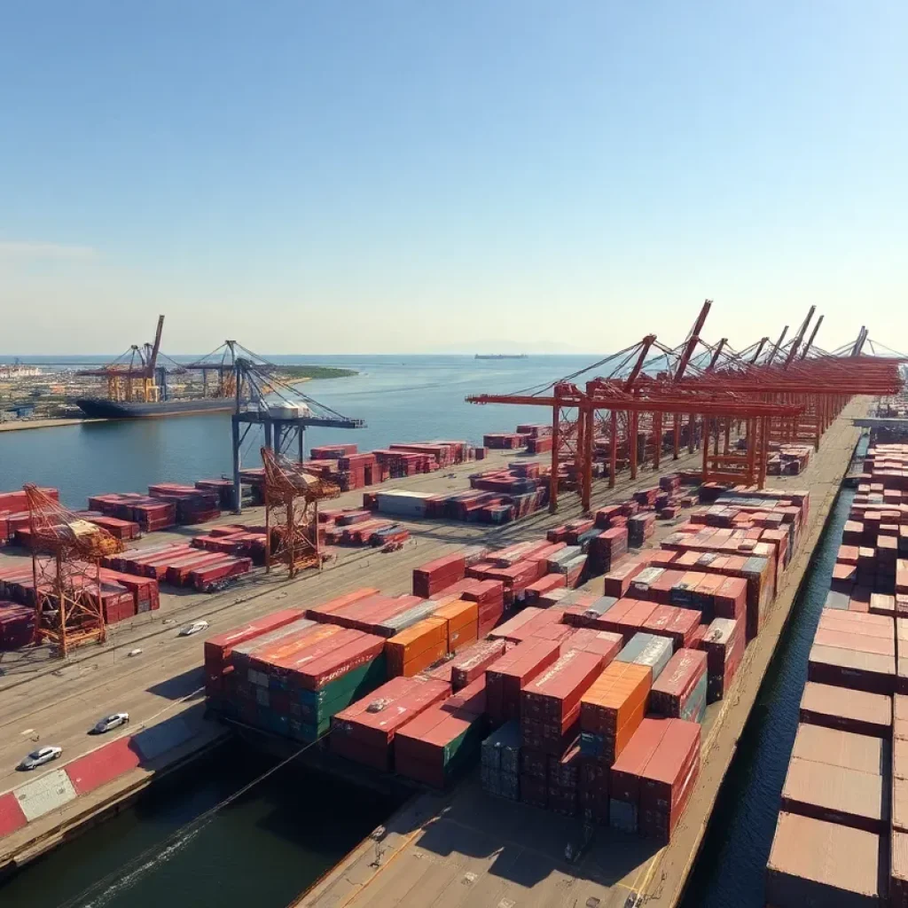 Aerial view of the Port of New Orleans with shipping activities.