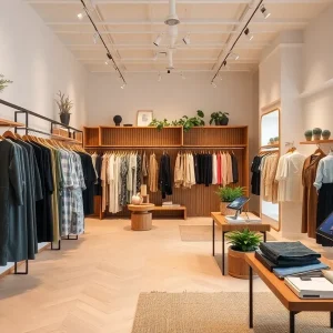 Interior view of the Reformation store in New Orleans showcasing sustainable fashion.