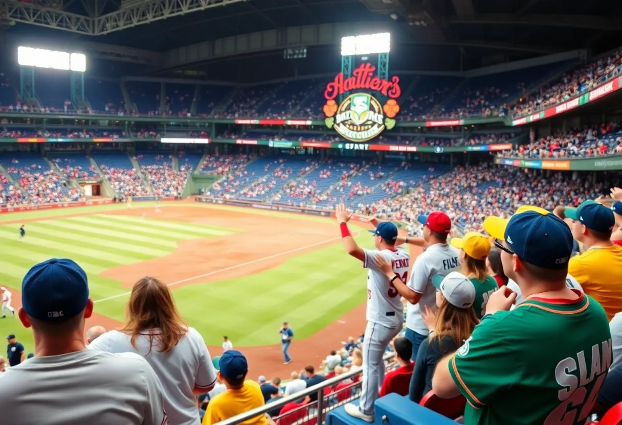 A lively baseball game featuring the Savannah Bananas with fans enjoying the event.