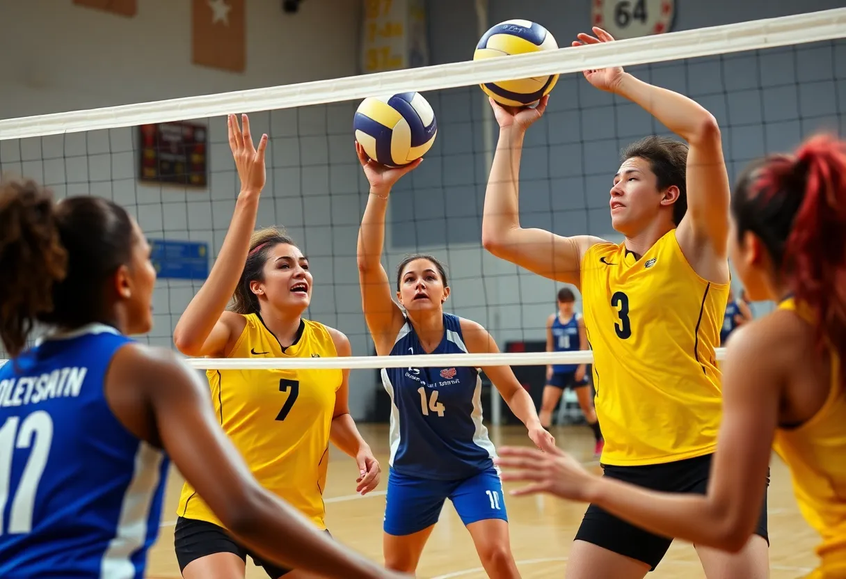 South Florida volleyball players during a match against Tulane