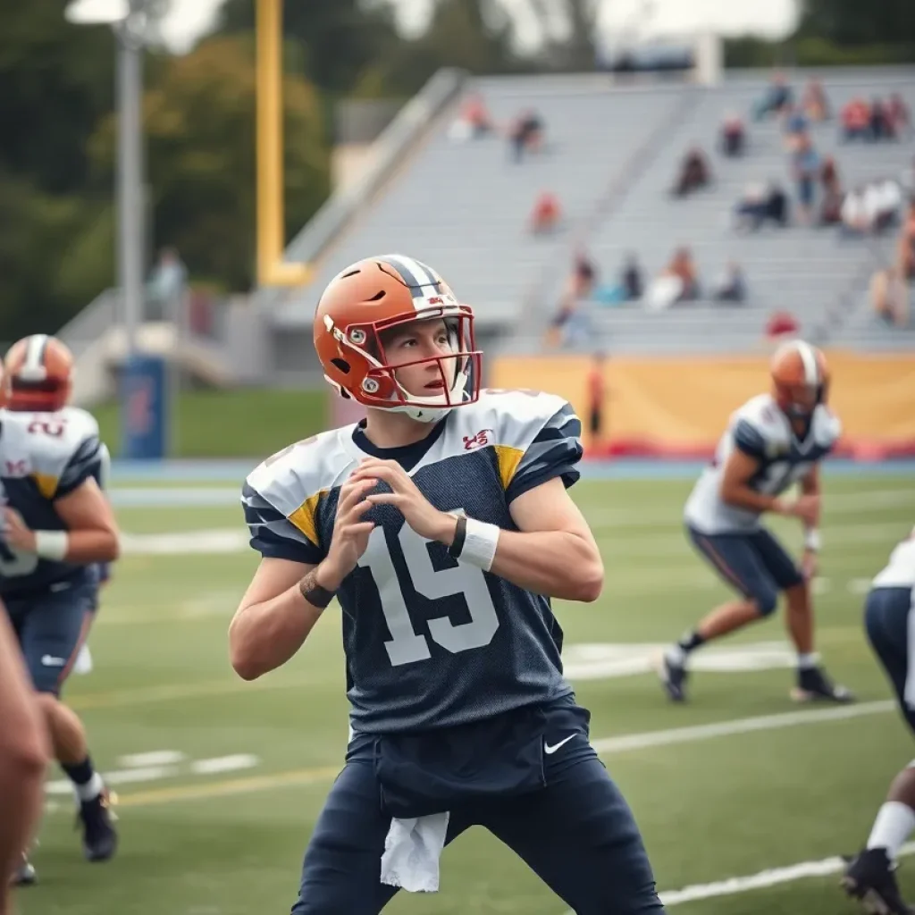 Quarterback in action during a football game practice