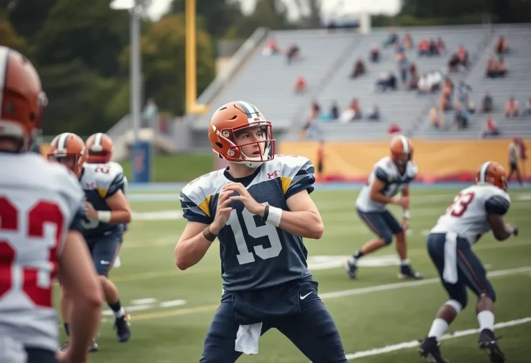 Quarterback in action during a football game practice