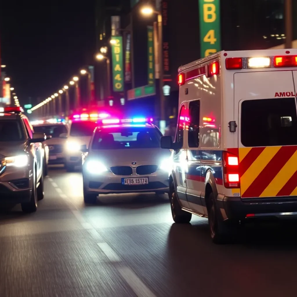 Police chase of a stolen ambulance at night