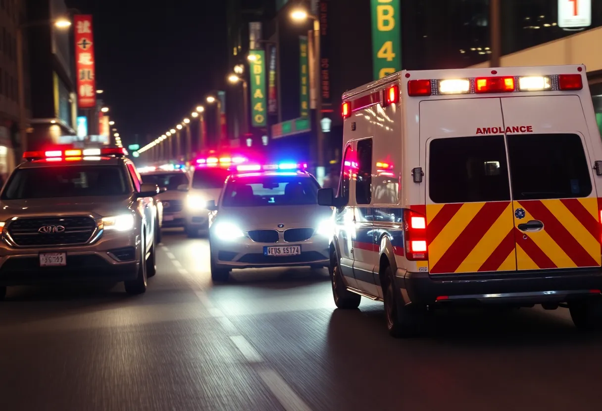 Police chase of a stolen ambulance at night