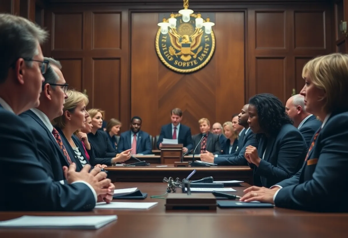 Lawyers in a Supreme Court hearing concerning voting rights.