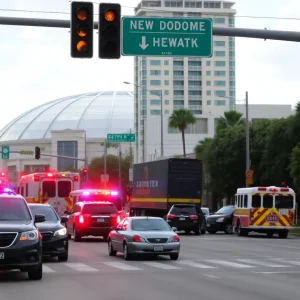 Traffic congestion in New Orleans due to a multi-vehicle accident.