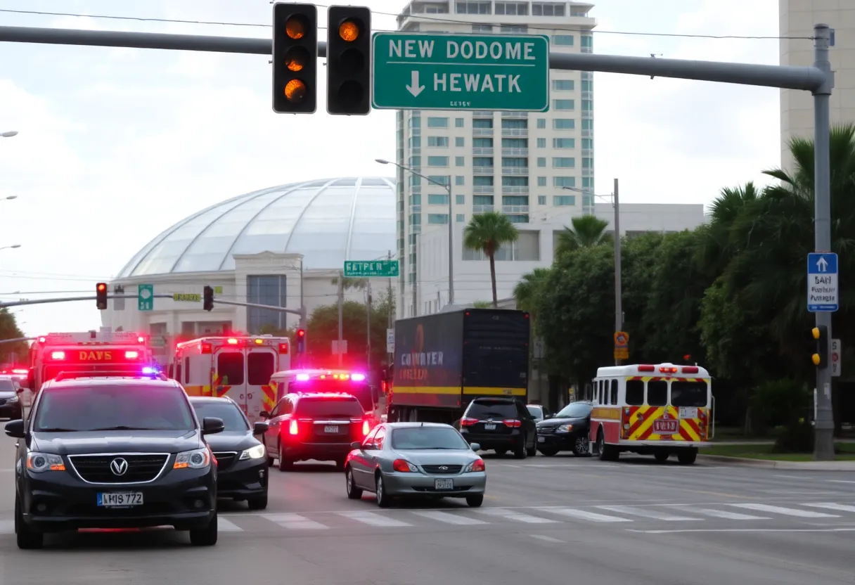 Traffic congestion in New Orleans due to a multi-vehicle accident.